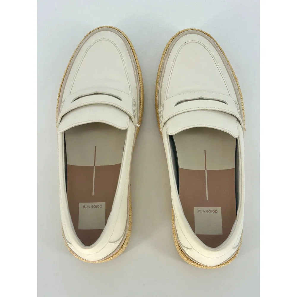 Dolce‎ Vita Ranna Loafer Espadrille Platform Cream Leather Slip On Shoes-9.5M